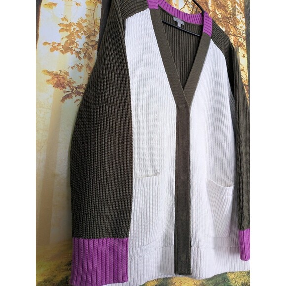 T By Talbots Color Block Sweater Cardigan Green Purple Women's L Colorful Snaps - Picture 3 of 16